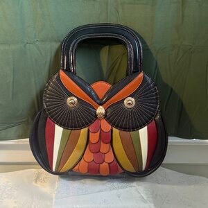 Owl Design Multicolor Handbag